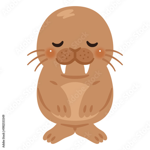 お辞儀するセイウチのキャラクターイラスト／Cute Walrus Character Bowing, Illustration