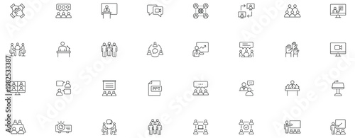 Conference and Seminar icon set. Editable line icons.
