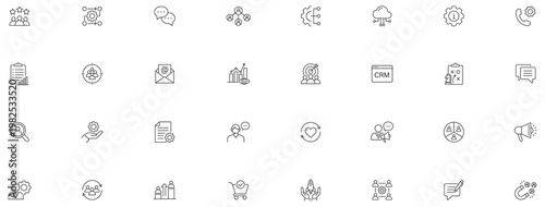 CRM icon set. Customer relationship management icon collection. Editable line icons.