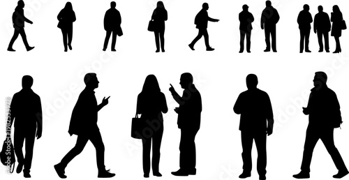 Isolated minimal black family silhouettes. Collection of family silhouettes on isolated background. Vector illustration
