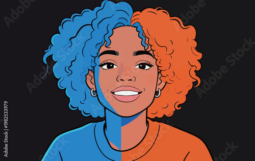 Young Woman with Bi - Colored Hair Illustration