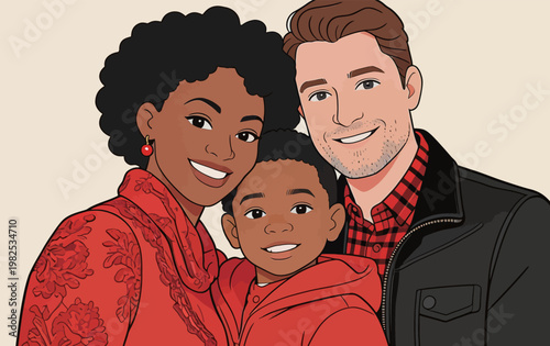 Happy Multiracial Family Portrait Illustration