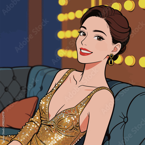 Stylish Woman in Golden Sequin Dress