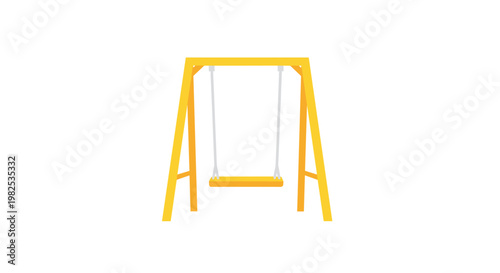 Minimalist yellow playground swing set featuring two sturdy side frames and a single suspended seat isolated on a crisp clean solid white studio background.