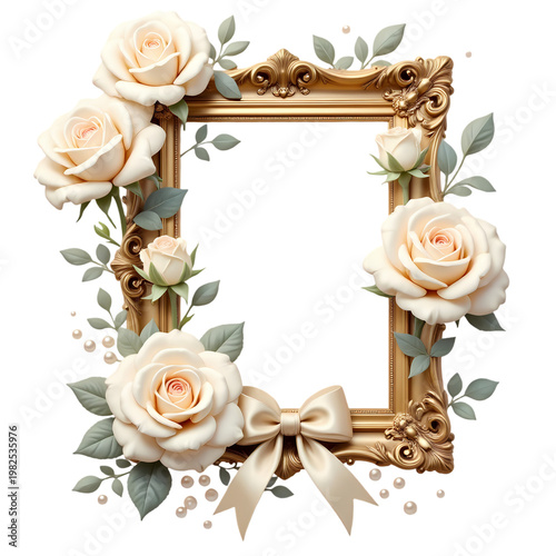 Wedding Botanical Ivory Rose Pearl Frame Design