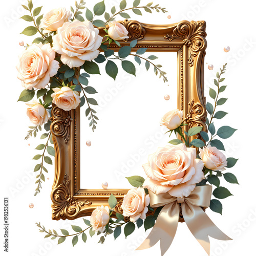 Ivory Rose Baroque Gold Frame Wedding Illustration