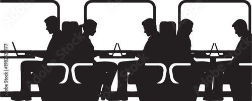 Black Solid Digital Nomad Train Seat Laptop Tray Silhouettes Set of Six on White Background