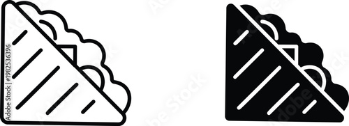 Minimalist sandwich icon set, black and white club sandwich vector symbols, triangular toast bread with lettuce and cheese for food menus