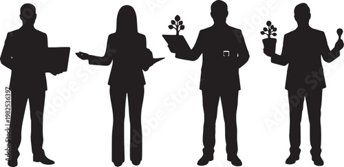 Black Solid Event Planner Organizing Launch Party Silhouettes Set of Six on White Background