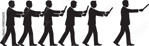 Black Solid Executive Leader Passing Baton Silhouettes Set of Six on White Background