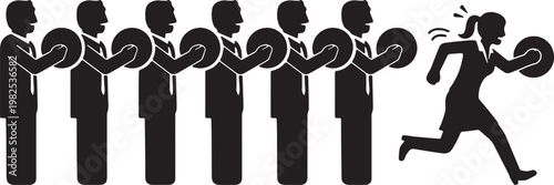 Black Solid Executive Pressing Buzzer Silhouettes Set of Six on White Background