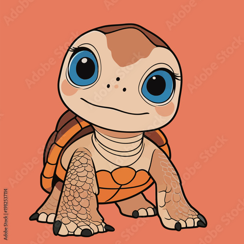 Cute Cartoon Baby Turtle with Big Eyes