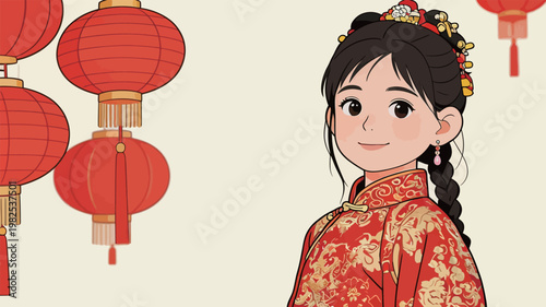 Illustration of a girl in traditional Chinese clothing