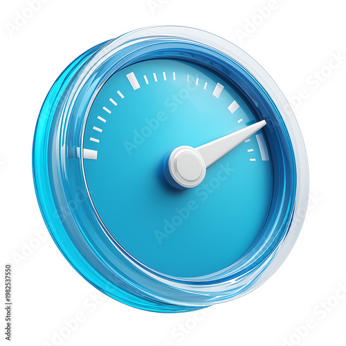 A digital speedometer gauge shows a white needle on a blue dial.