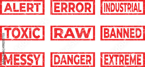 Tableau sur toile Set of red rubber stamps with words indicating danger warnings or extreme condit