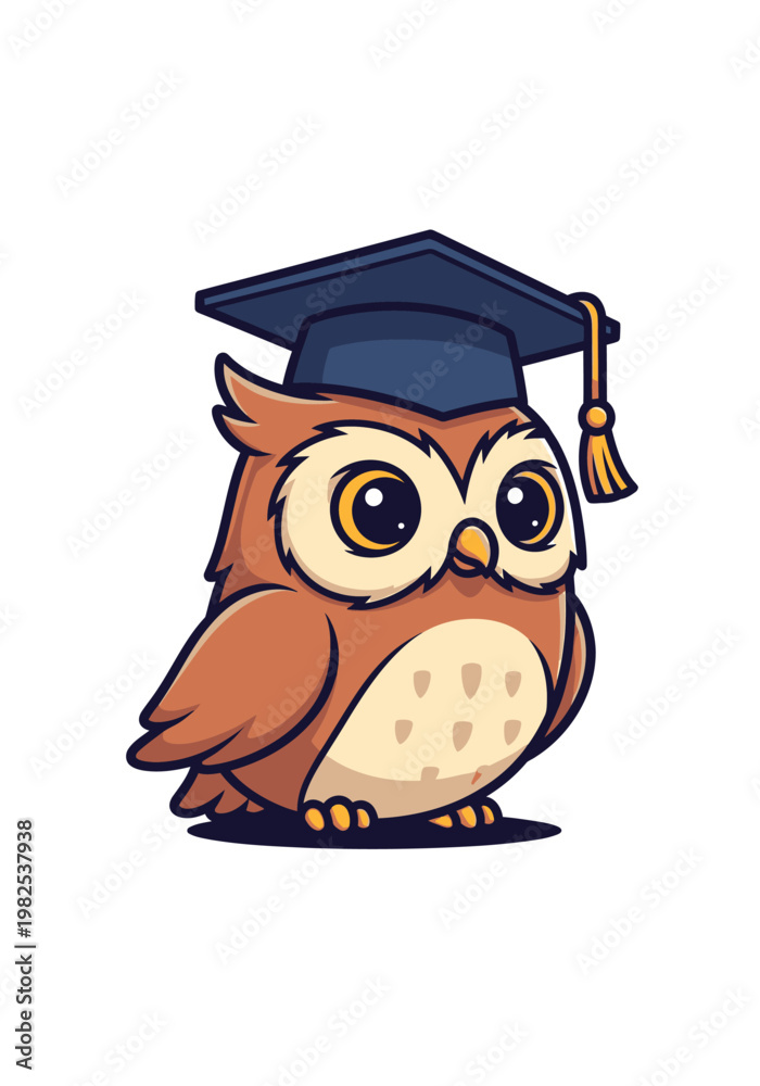 Fototapeta premium Owl wearing graduation cap hat.