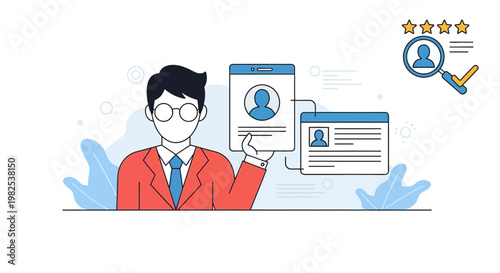 Recruitment process, HR manager reviewing candidate profiles for job hiring and selection