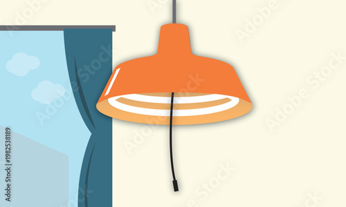 室内の吊り下げライトと窓際の風景