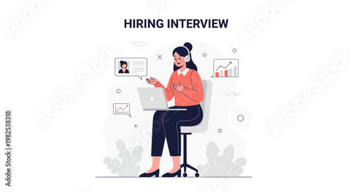 Online Hiring Interview: Woman with Laptop and Headphones, Video Call, Recruitment Process