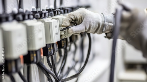 電気設備の配線作業を行う手元