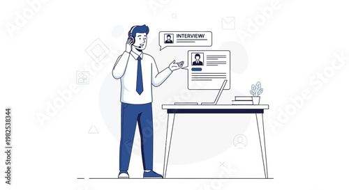 Online Job Interview: Candidate Resume and Recruiter with Headset