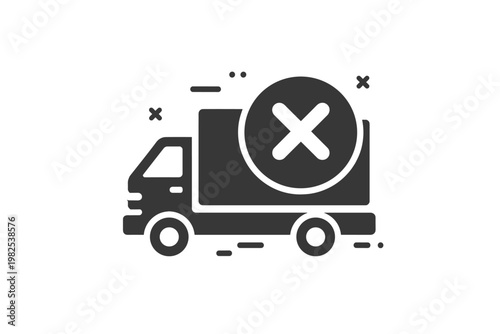 Delivery Cancelled Icon Solid Glyph Series. Simple Flat Vector Illustration of a Truck with a Cross Symbol for Shipping Error, Failed Delivery, Order Cancellation, and Logistics Problems.
