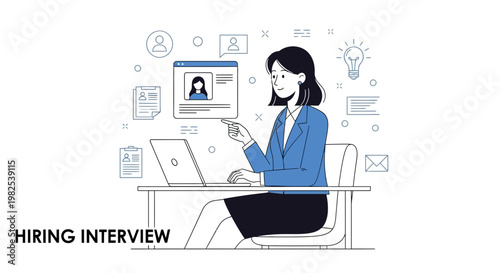 Recruitment process: Woman conducting online job interview on laptop, hiring concept