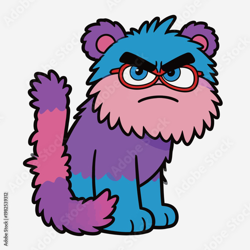 Angry Furry Cartoon Creature with Glasses