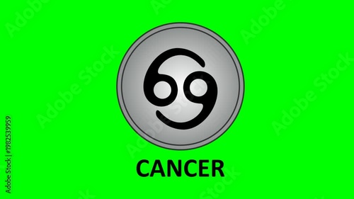 Cancer zodiac sign animated symbol on green screen background