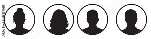 Simple Gray Avatar Icons Representing Male And Female Profiles.