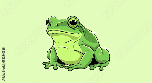 Green Frog Sitting Alone Outdoors.