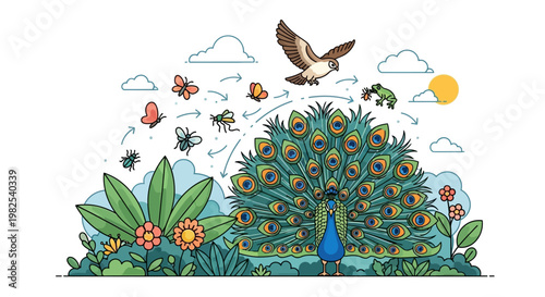 Colorful Peacock Displaying Vibrant Tail Feathers.