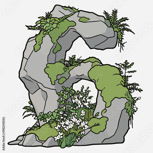 Alphabet Letter G with Stone and Plants