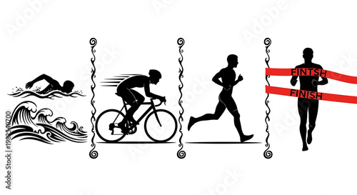 Triathlete finishing line silhouette vector graphics
