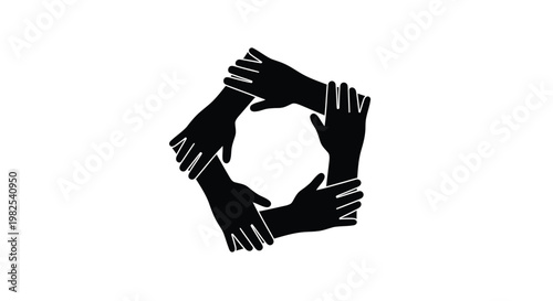 Several hands joined together in a circle to represent teamwork and cooperation in the modern workplace