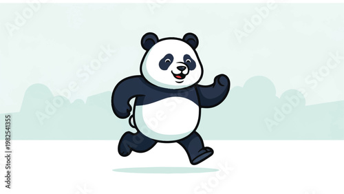 Cartoon panda bear running happily.