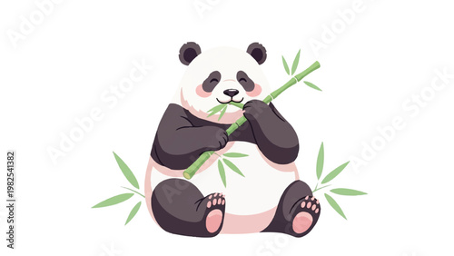 Cute cartoon panda eating bamboo shoots 1.