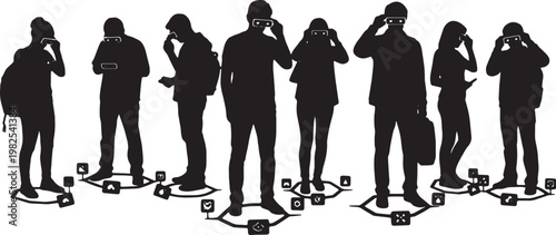 Black Solid AR 3D Scan Brain Surgeon Collaboration Silhouettes Set of Six on White Background