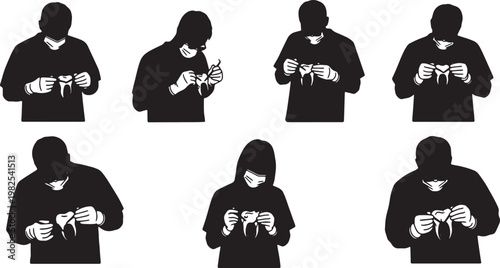 Black Solid AR Dental Hologram Training Silhouettes Set of Six on White Background