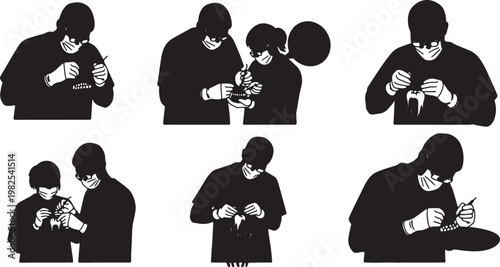 Black Solid AR Dental Hologram Training Silhouettes Set of Six on White Background