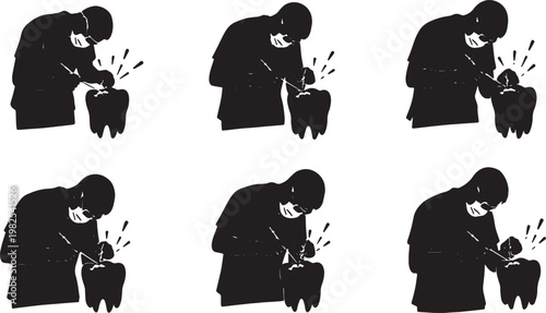 Black Solid AR Dental Hologram Training Silhouettes Set of Six on White Background
