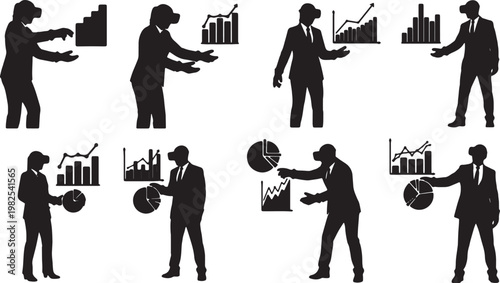 Black Solid AR Hologram Fashion Tailoring Silhouettes Set of Six on White Background