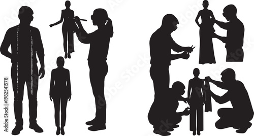 Black Solid AR Hologram Fashion Tailoring Silhouettes Set of Six on White Background