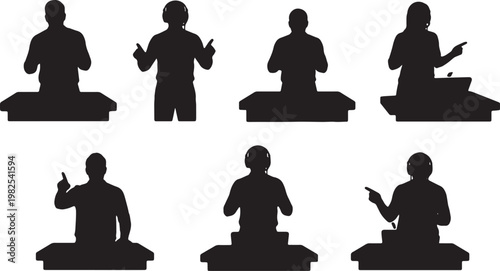 Black Solid AR Holographic Sports Replay Broadcast Silhouettes Set of Six on White Background