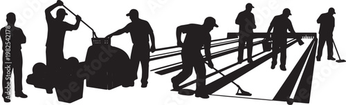 Black Solid Indoor Bowling Alley Mechanic Silhouettes Set of Six on White Background