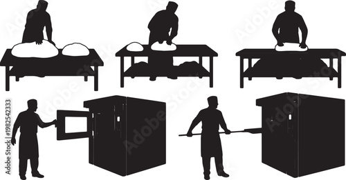 Black Solid Indoor Commercial Baker Silhouettes Set of Six on White Background