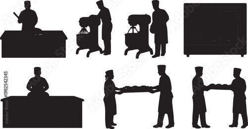 Black Solid Indoor Commercial Baker Silhouettes Set of Six on White Background