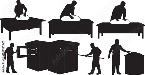 Black Solid Indoor Commercial Baker Silhouettes Set of Six on White Background
