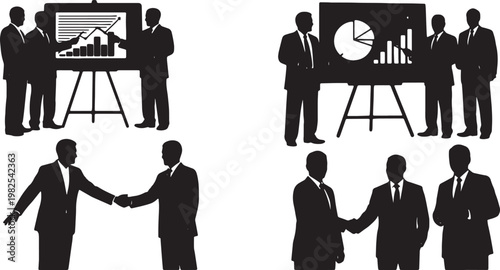 Black Solid Indoor Corporate Board Member Silhouettes Set of Six on White Background
