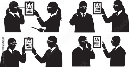 Black Solid Indoor Eye Optometrist Silhouettes Set of Six on White Background